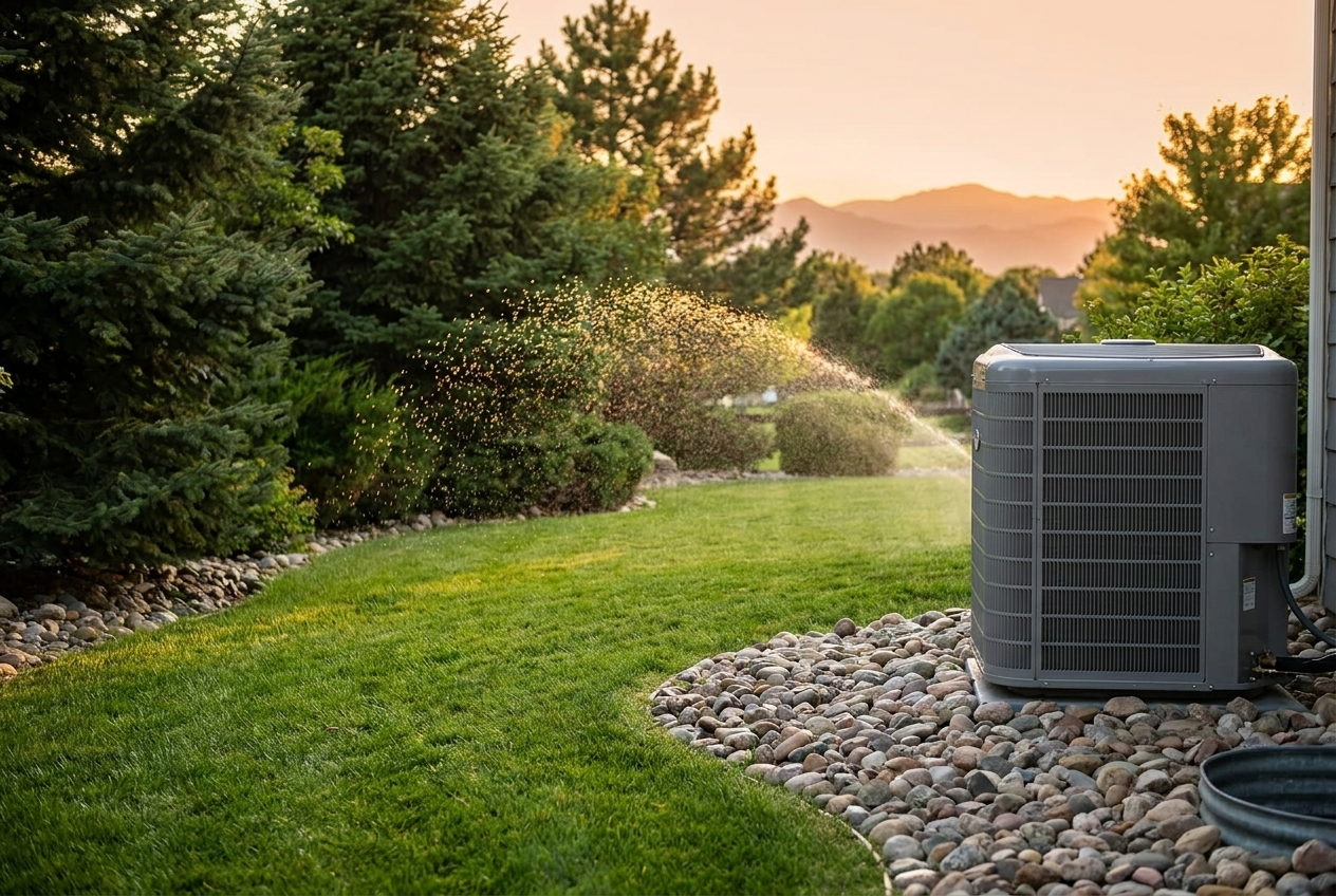 Cold climate heat pump installed at a Denver home, running in cooling mode in summer